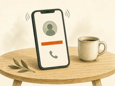 Illustration of an incoming call with the same orange highlight representing the number from the email.