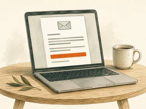 Illustration of an email on a laptop, with the callback number represented by an orange highlight.